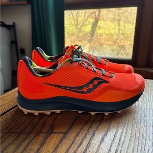 Saucony Bright Orange Trail Running Shoes with Navy Accents